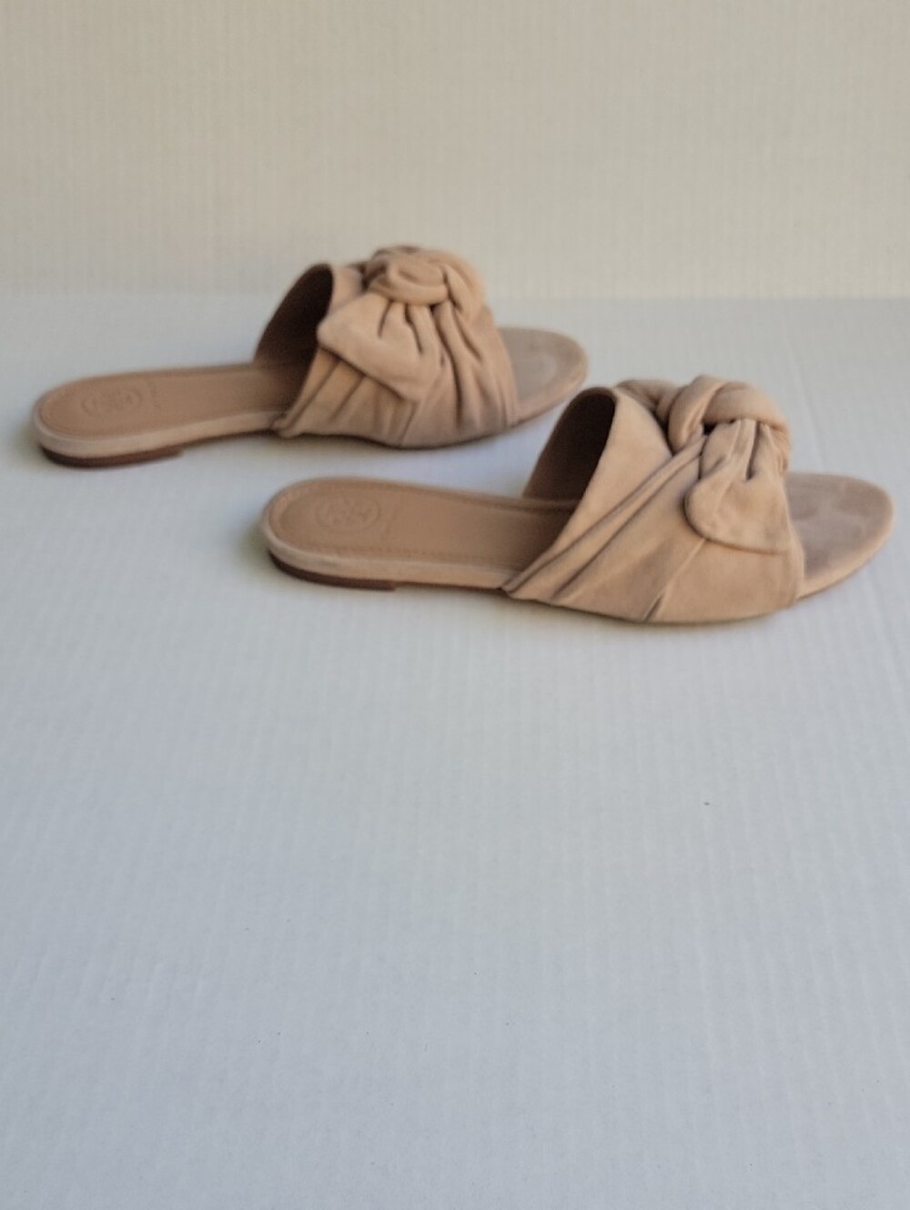 Tory Burch Nude Knotted Suede Slide Mules - Picture 5 of 6